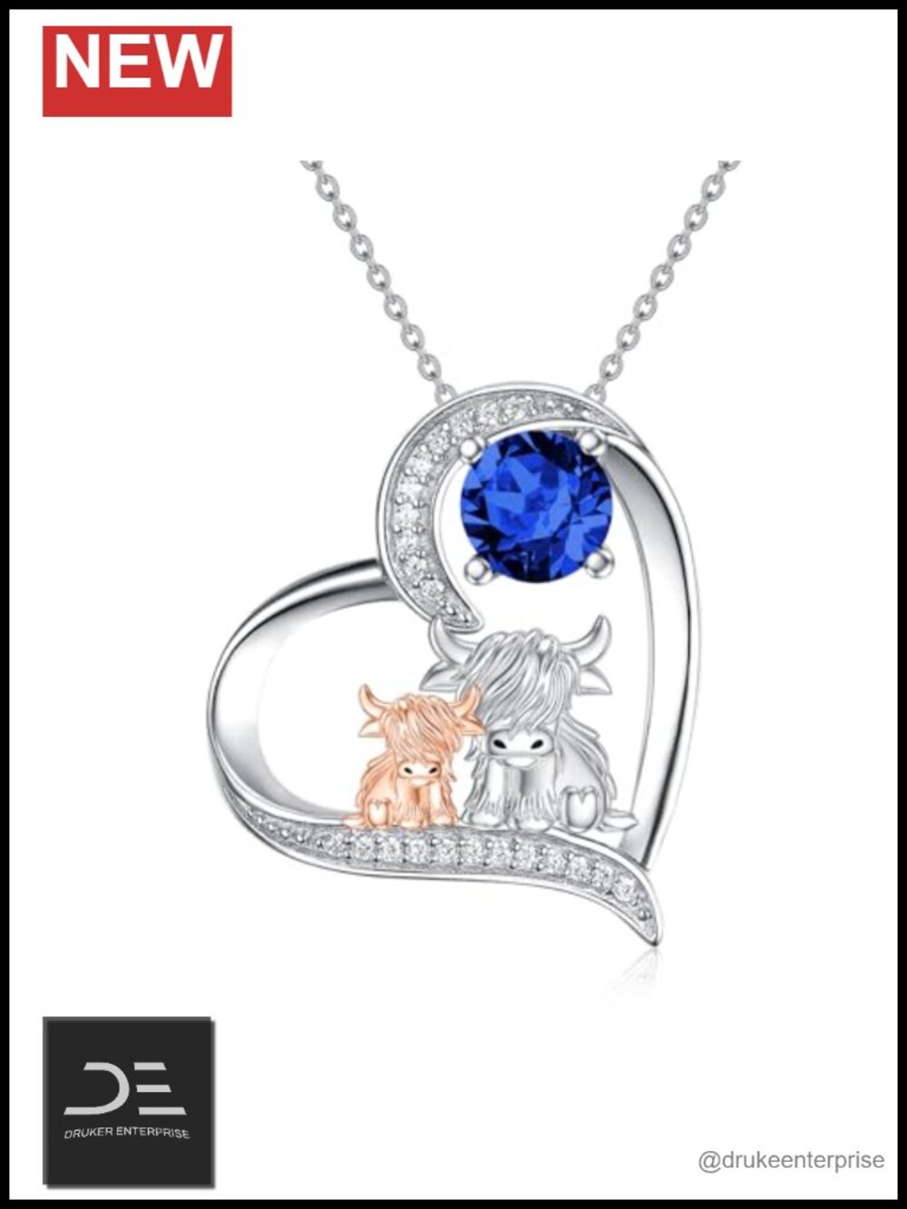 925 Sterling Silver Highland Cow Birthstone Necklace for Women